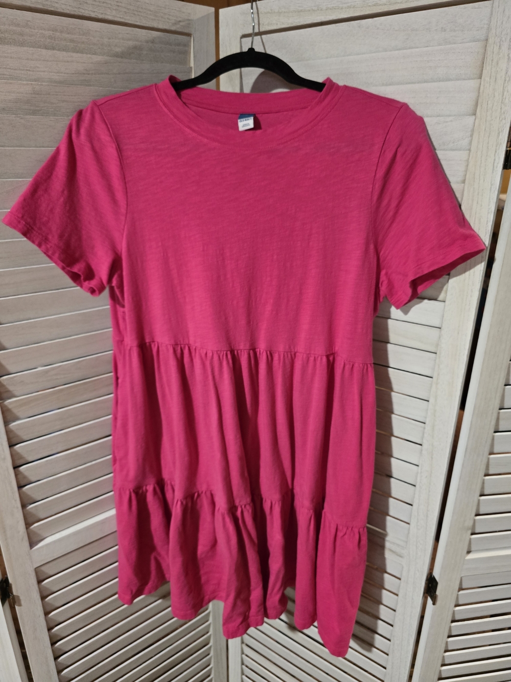 Hot Pink Short Sleeve Tiered Dress